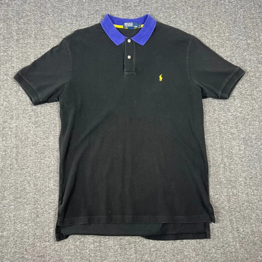 Vintage Polo Ralph Lauren Polo Shirt Men's Large Blue Collar Yellow Pony Faded